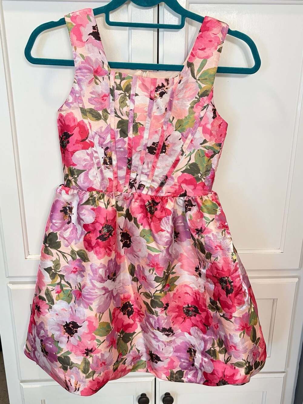 Beautees Girls Floral Pink Garden Sleeveless Fit and Flare Party Dress, Size 12
